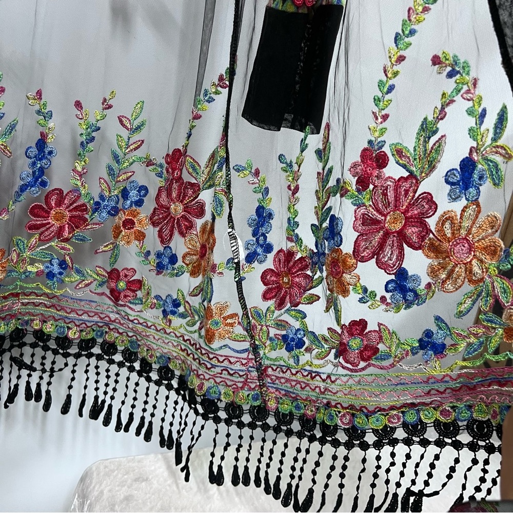 Floral Embroidered Sheer Kimono swim coverup mesh - Picture 4 of 14